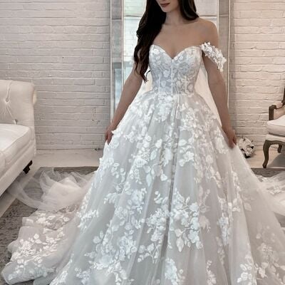 Ball gown tulle lace appliques puffy wedding dress bridal gown wedding gown