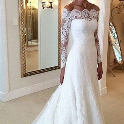 Simple sheath lace long sleeve wedding dress bridal gown wedding gown