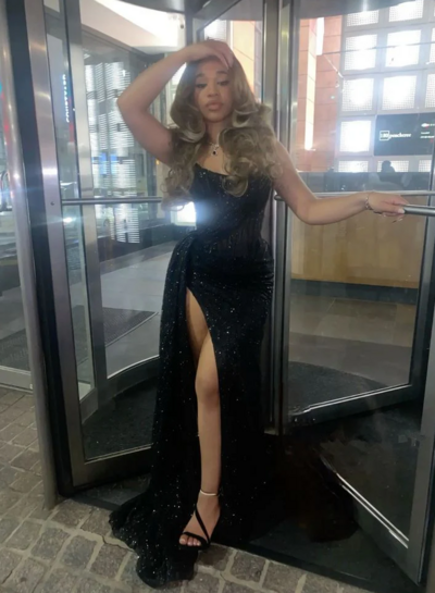 Sexy Strapless Black Sequins Evening Party Dress