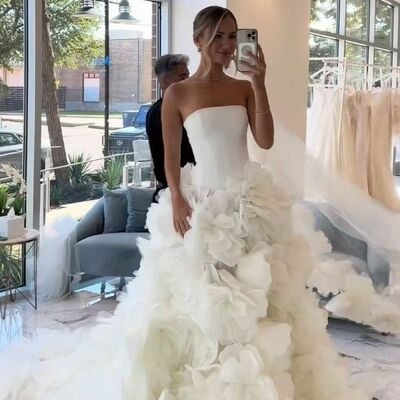 Ball gown handmade flowers bridal gown wedding dress