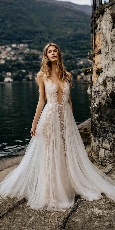 Sexy Sheer Lace Bridal Gown Wedding Dress