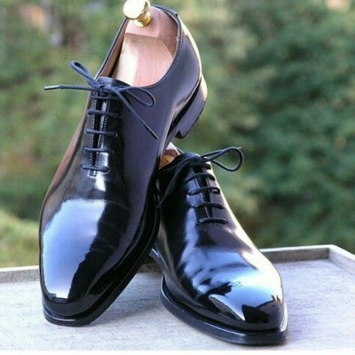 Handmade men black leather dress shoes - Thumbnail 2