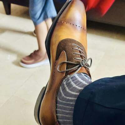 Hand stitch brown tan finishing oxfords lace up shoes for men's
