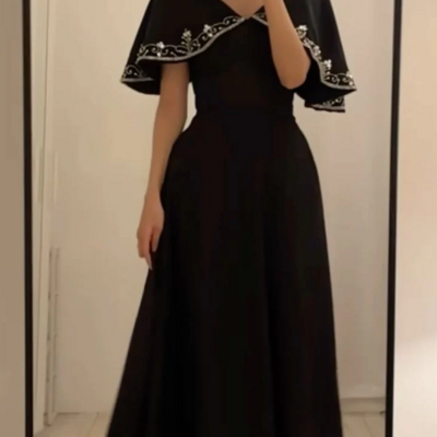 Beautiful black a line floor length stain prom dresses - Thumbnail 1