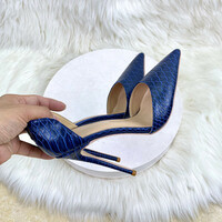 Women's blue snake pattern high heels stiletto hollow shoes  - Thumbnail 1