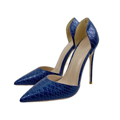 Women's blue snake pattern high heels stiletto hollow shoes 