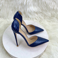 Women's blue snake pattern high heels stiletto hollow shoes  - Thumbnail 3