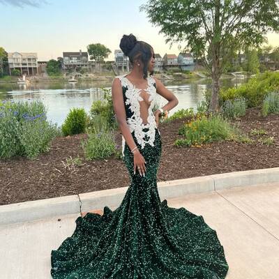 African girls sheath sequins lace white appliques prom dress formal evening dresses