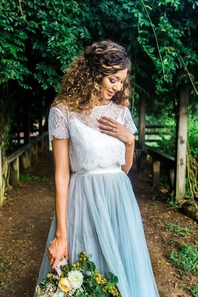 Blue Two Pieces Tulle Bridal Gown Wedding Dress