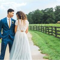 Blue Two Pieces Tulle Bridal Gown Wedding Dress - Thumbnail 1