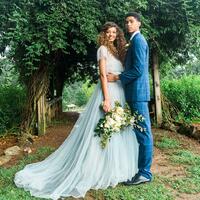 Blue Two Pieces Tulle Bridal Gown Wedding Dress - Thumbnail 2