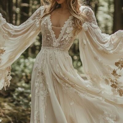 Bohemian lace forest wedding gown bridal gown wedding dress
