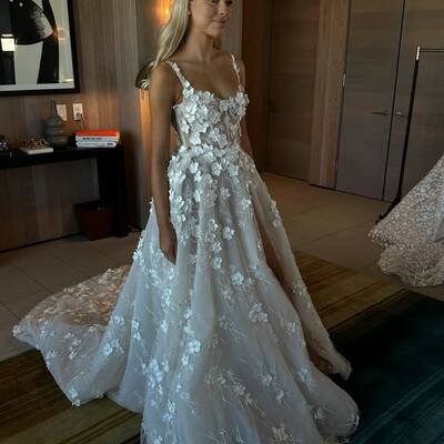  a-line 3d appliques flowers tulle wedding gown bridal gown wedding dress