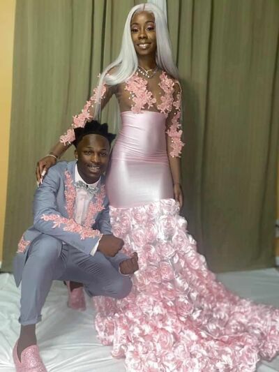 African Girls Pink Mermaid Lace Prom Dress Formal Evening Dresses