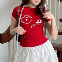 Heart Key Red Cropped Top - Thumbnail 2