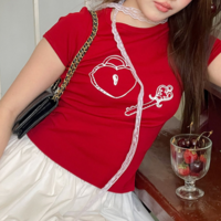 Heart Key Red Cropped Top - Thumbnail 4