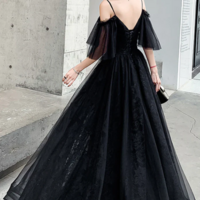 Beautiful Off the Shoulder Straps Black Evening Dresses - Thumbnail 1