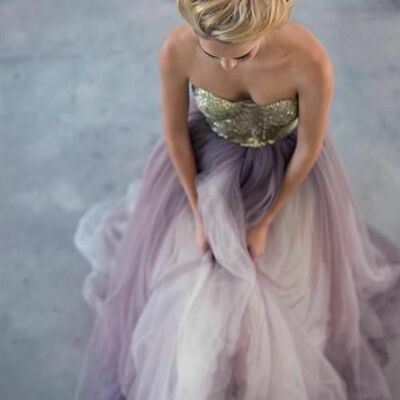 White and purple wedding dresses, colored bridal gown, untraditional wedding gown