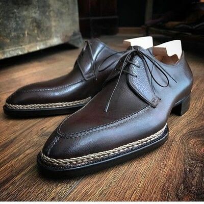 Handmade Men Brown Grain Leather Norwegian Welted Oxford Dress Shoes