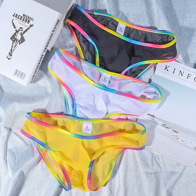 Wholesale multi-color 6pk men's sexy underwear mesh gauze sheer quick-dry briefs underpants 4039sj