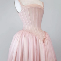 Vintage Straps Ball Gown Pink Tulle Long Prom Dresses - Thumbnail 1