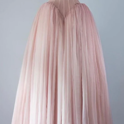 Vintage straps ball gown pink tulle long prom dresses
