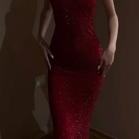 Sheath High Neckline Sequin Red Long Prom Dresses - Thumbnail 2