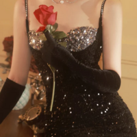 Modest Spaghetti Straps Black Sequin Long Prom Dresses - Thumbnail 1