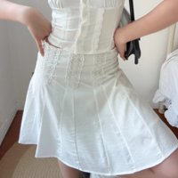 Lace High Waistband Lined Short Skirt - Thumbnail 1