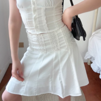 Lace High Waistband Lined Short Skirt - Thumbnail 2