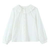 Retro palace style embroidered jacquard ruffle collar lace raglan sleeve shirt - Thumbnail 3