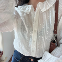 Retro palace style embroidered jacquard ruffle collar lace raglan sleeve shirt - Thumbnail 2