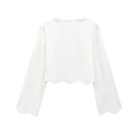 Fashionable simple and versatile hollow embroidery cotton top - Thumbnail 3