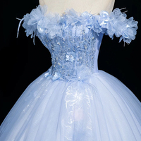 Blue Tulle Seqins Long Prom Dress, Beautiful A-Line Party Dress - Thumbnail 1