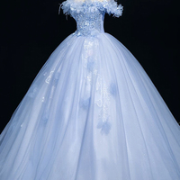 Blue Tulle Seqins Long Prom Dress, Beautiful A-Line Party Dress - Thumbnail 2