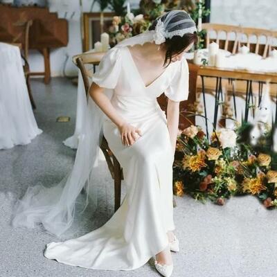 Simple sheath beach boho wedding dress bridal gowns