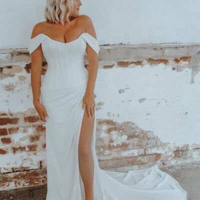 Simple sheath off the shoulder wedding dress bridal gowns