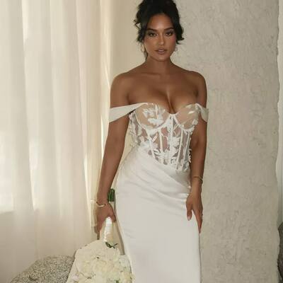 Simple sheath off the shoulder lace wedding dress bridal gown wedding gown
