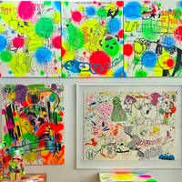 Triptych Painting by Judas Arrieta "BUBBLEGUM TOYS"   - Thumbnail 1