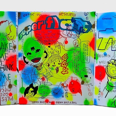 Triptych painting by judas arrieta "bubblegum toys"   - Thumbnail 3