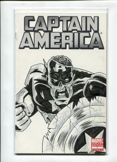 Zombie Capt America Comic Book Sketch Cover
