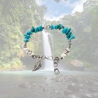 Handcrafted Turquoise & White Stone Adjustable Bracelet - Thumbnail 1