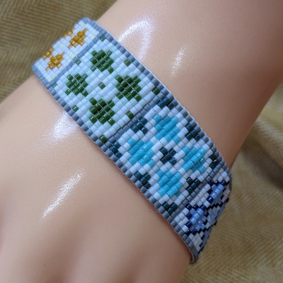 Pixel bracelet - rainbow quilt squares (flaw discount)