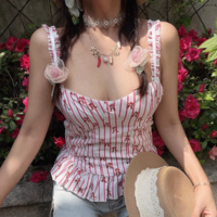 Casual striped print back tie fitted top - Thumbnail 2