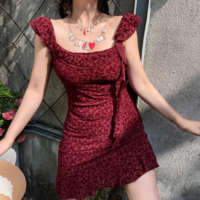 Sleeveless dress with ruffled draped ribbon - Thumbnail 6