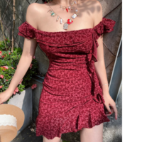 Sleeveless dress with ruffled draped ribbon - Thumbnail 1