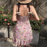 Drawstring bow tie floral print slim fit holiday suspender dress - Thumbnail 5