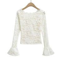 Solid color lace shirt with brushed lace inner long-sleeved lace-up bottoming shirt - Thumbnail 1