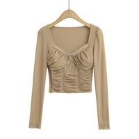 Sexy Slim Fit Lace Splicing Short Mesh T-shirt - Thumbnail 2