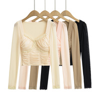 Sexy Slim Fit Lace Splicing Short Mesh T-shirt - Thumbnail 8